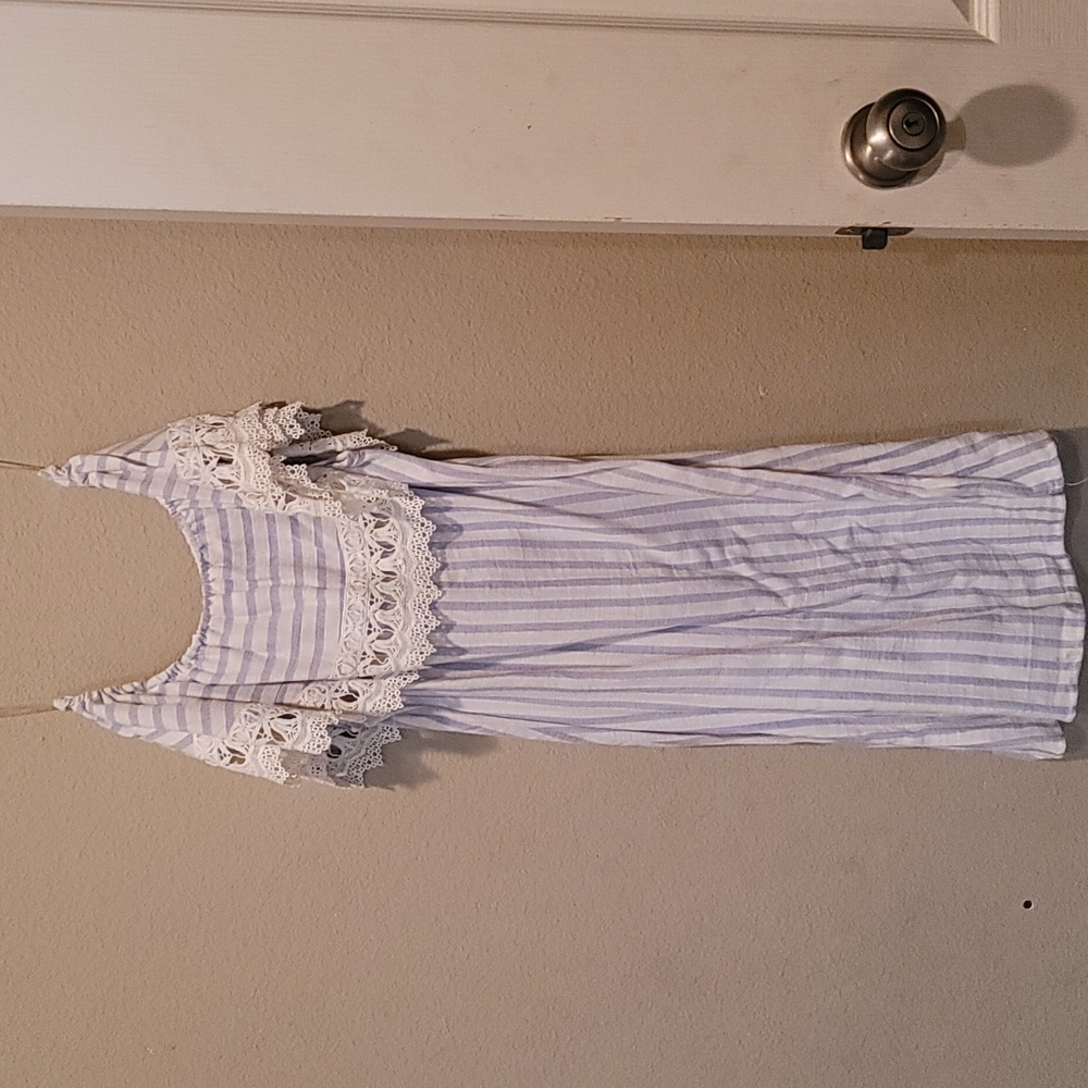 Off the shoulder lace/knit stripe dress